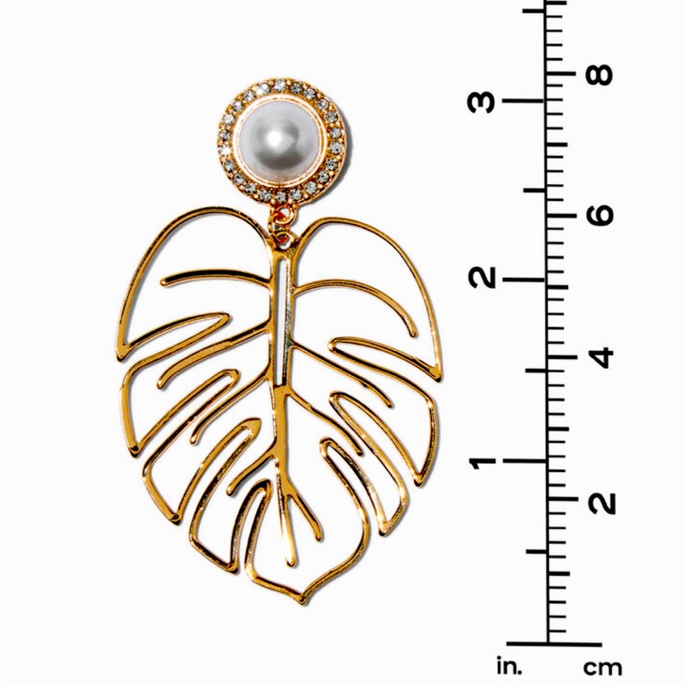 Gold-Tone Monstera Leaf Cutout 3" Drop Earrings - NWT - Picture 3 of 3